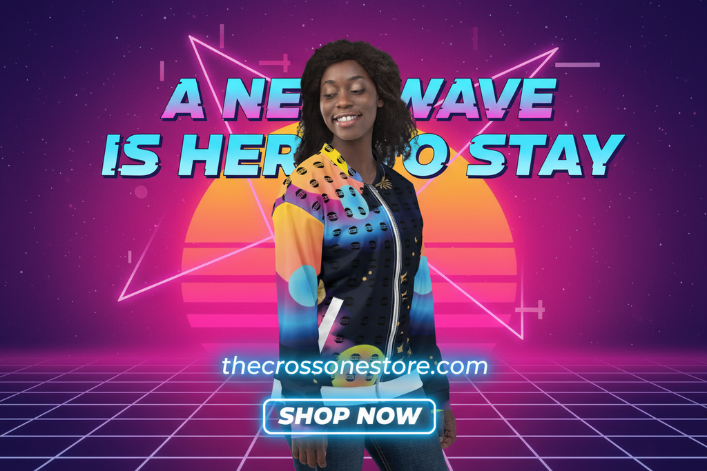 A new wave is here to stay - Retro futuristic banner with store URL
